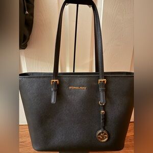 Michael Kors Black Saffiano Leather Tote with Gold Accents